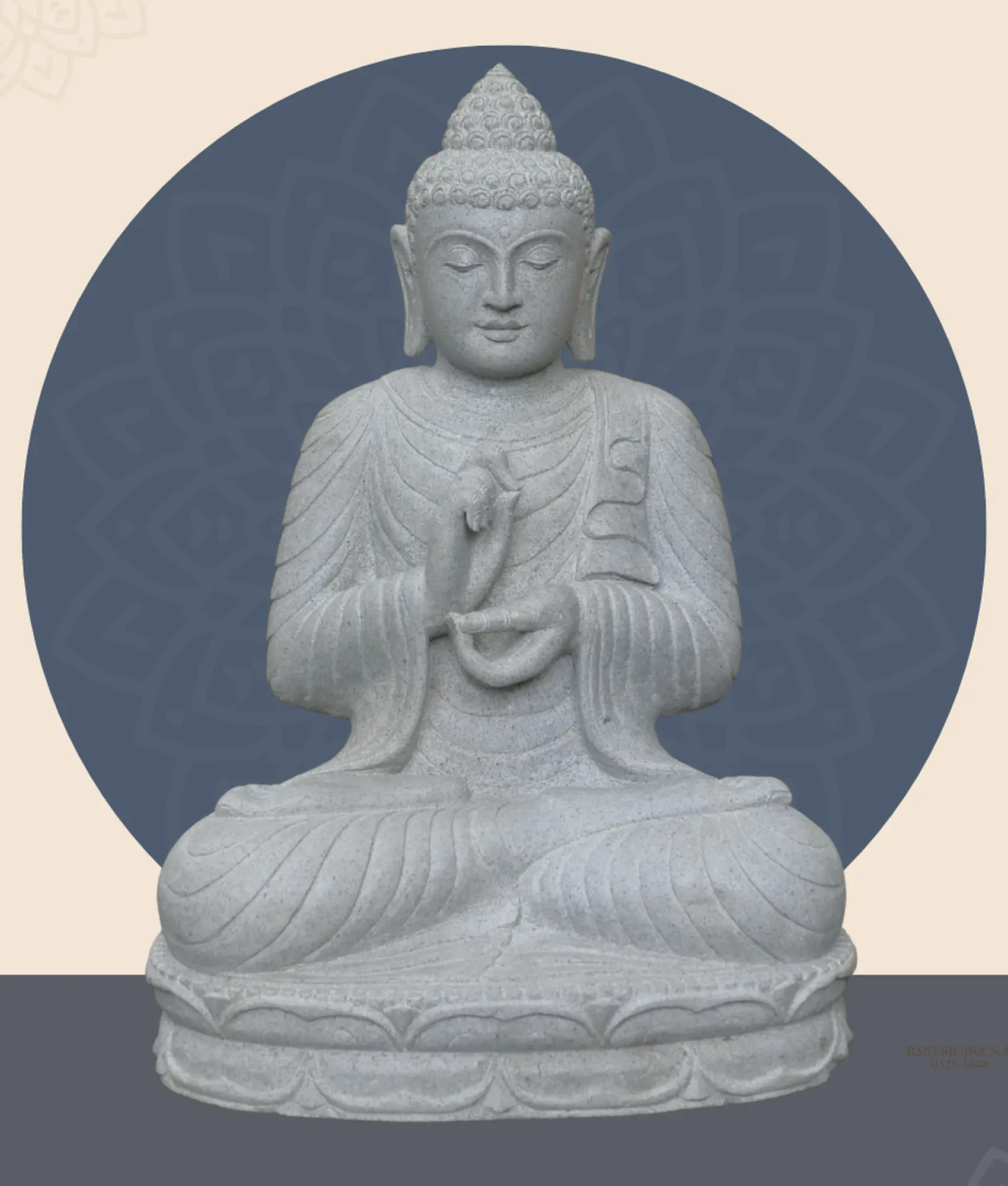  Product image 1 of the product “Seated Buddha made of Riverstone in Dharmachakra gesture of wheel of the teaching of the Dharma, H. 79cm. ”